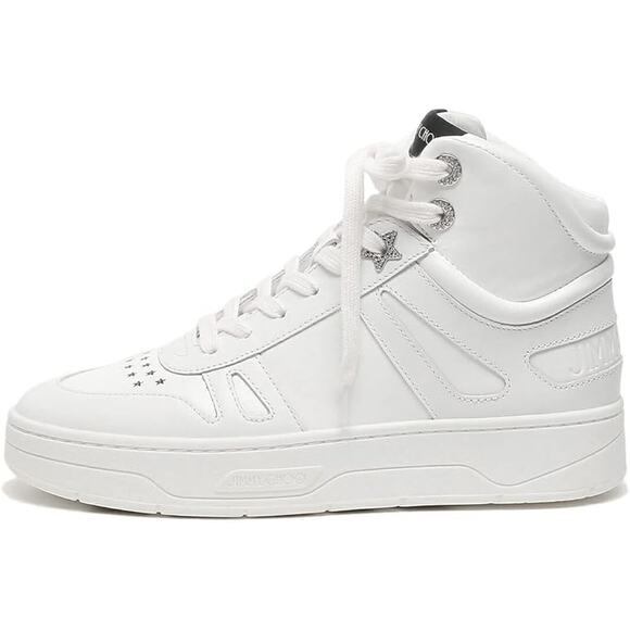 Jimmy Choo Hawaii Leather Lace-Up High-Top Sneakers White Women's Size EU 39.5
